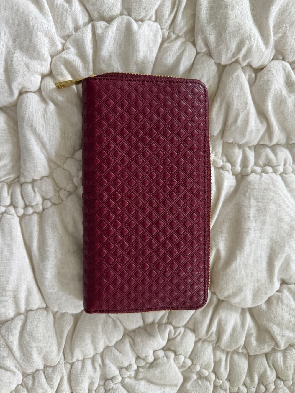 Tory Burch Quilted Zip Wallet - Burgundy with Gold Logo - Picture 3 of 3